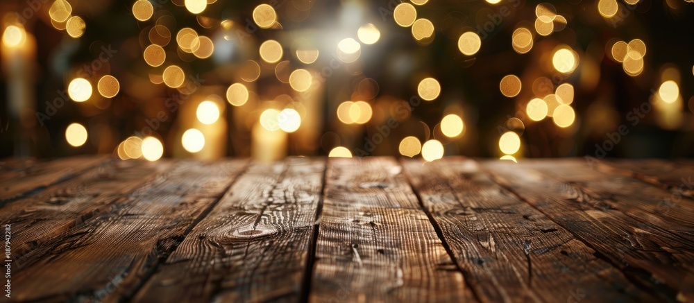 Poster rustic wood table with twinkling party lights and burl background makes an ideal setting for a tiny 