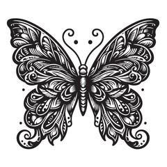 butterfly tribal tatto line art hand drawn illustration
