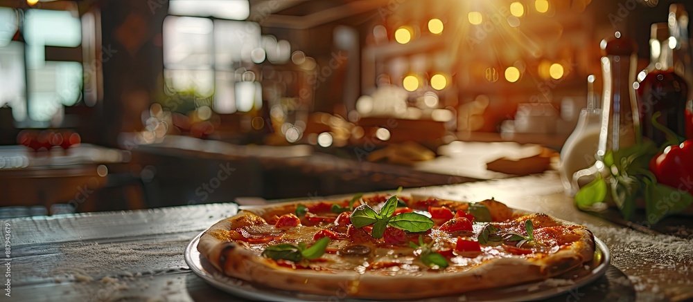 Aufkleber a pizza displayed on a restaurant table with an inviting setting suitable for advertising purposes w