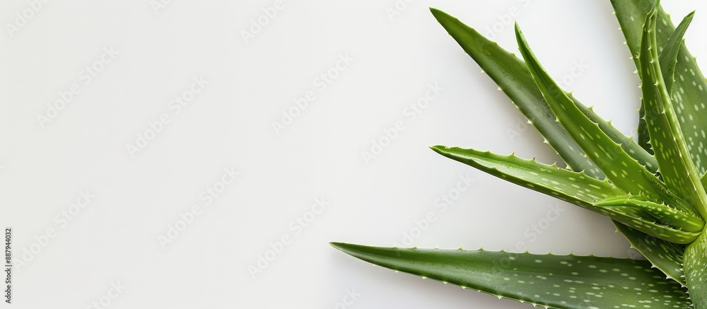 Poster aloe vera leaves on a white backdrop with a blank area for additional content like a copy space imag