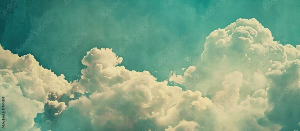 Poster copy space image of a textured blue sky with fluffy white clouds in the background featuring selecti