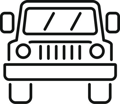 recommend clip art: Off road vehicle front view showing grille and headlights in thin line style