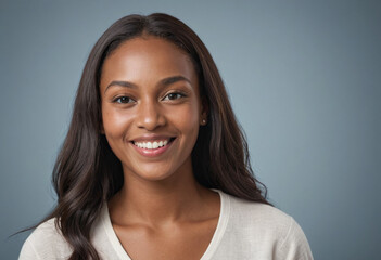 Fototapeta premium Portrait view of a regular happy smiling Saint Lucia woman, ultra realistic, candid, social media, avatar image, plain solid background