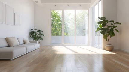 Obraz premium Minimalist Living Room Design with Emphasis on Natural Light and Space