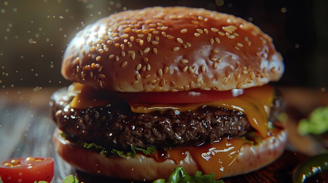 high-resolution, ultra-realistic, 4K, cinematic image of a chease and steake