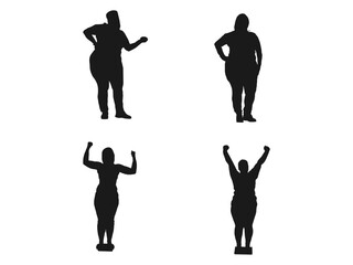 large woman silhouettes vector. Overweight ladies. Fat females. Vector illustration. Vector illustration of a large crowd of young girls. overweight woman vector isolated on white background.