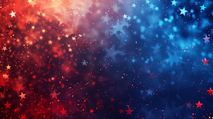 Fototapeta premium Abstract patriotic background with blue and red stars and a USA flag banner