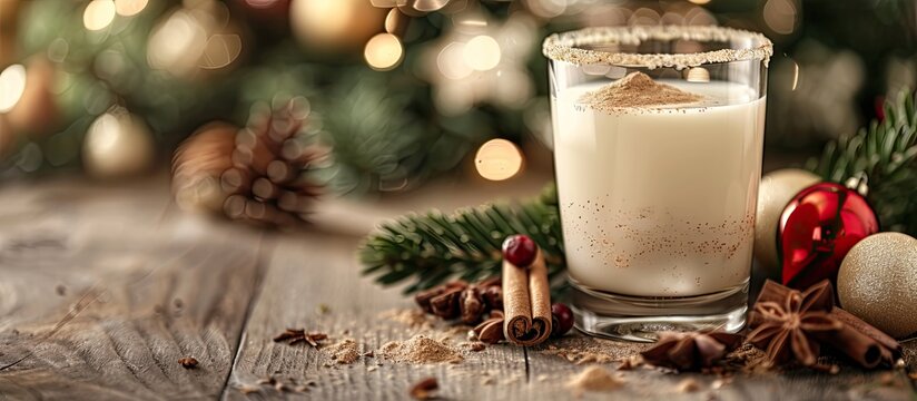 Homemade Christmas eggnog a traditional festive drink enjoyed globally is known by various names like Auld Man s milk coquito and Eierlikor often garnished with nutmeg with copy space image