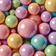 Colorful balls abstract wallpaper and background. Pattern design Plastic bubbles, gum, pastel pink spheres. 3d render wallpaper