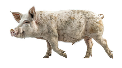 a pig full body shot, looking forward, standing still, realistic style, transparent, cut out