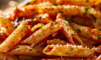 Penne pasta with tomato sauce and cheese