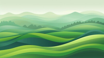 Obraz premium Abstract Green Landscape Wallpaper with Hills and Mountains, Beautiful Nature Scenery, Ideal for Spring-Themed Articles, Publications, Marketing Campaigns, and Advertising Backgrounds, AI-Generated, 4