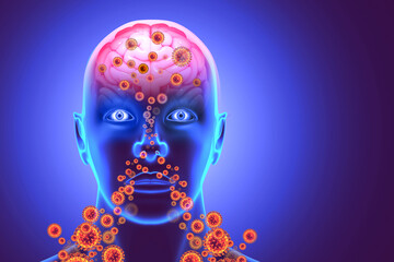 Brain viral infection, Viral meningitis and encephalitis. 3d illustration