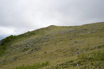 Scenery of rocks in Tengu Highlands during cloudy weather