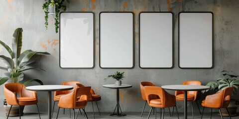 Empty frame mockup in cafe interior. minimalist, elegant design. Advertising, cozy place.