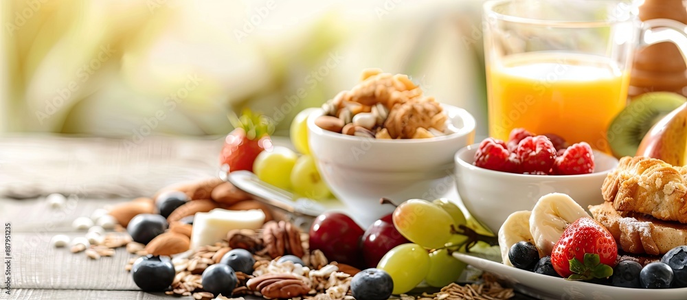 Canvas Prints Close up view of a nutritious breakfast with a plain background perfect for adding text or graphics known as a copy space image