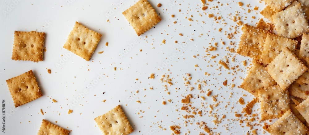 Aufkleber copy space image featuring isolated cracker crumbs on a white backdrop