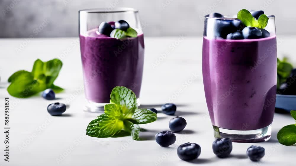 Sticker  Freshly blended blueberry smoothie with a touch of mint