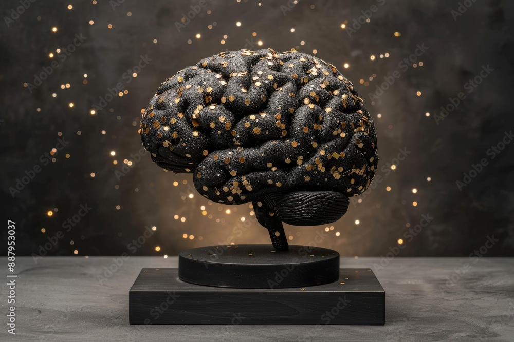 Aufkleber abstract black brain with gold connections, creating a sophisticated and elegant visual effect.