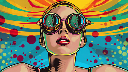 Pop art concept swimming games. Colorful background in pop art retro comic style. Summer sports games background banner.