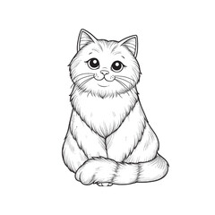 Adorable Kitty Outline for Coloring page, Floral Cat Line Art for Kids,Cute and Cheerful Puppy Illustration 