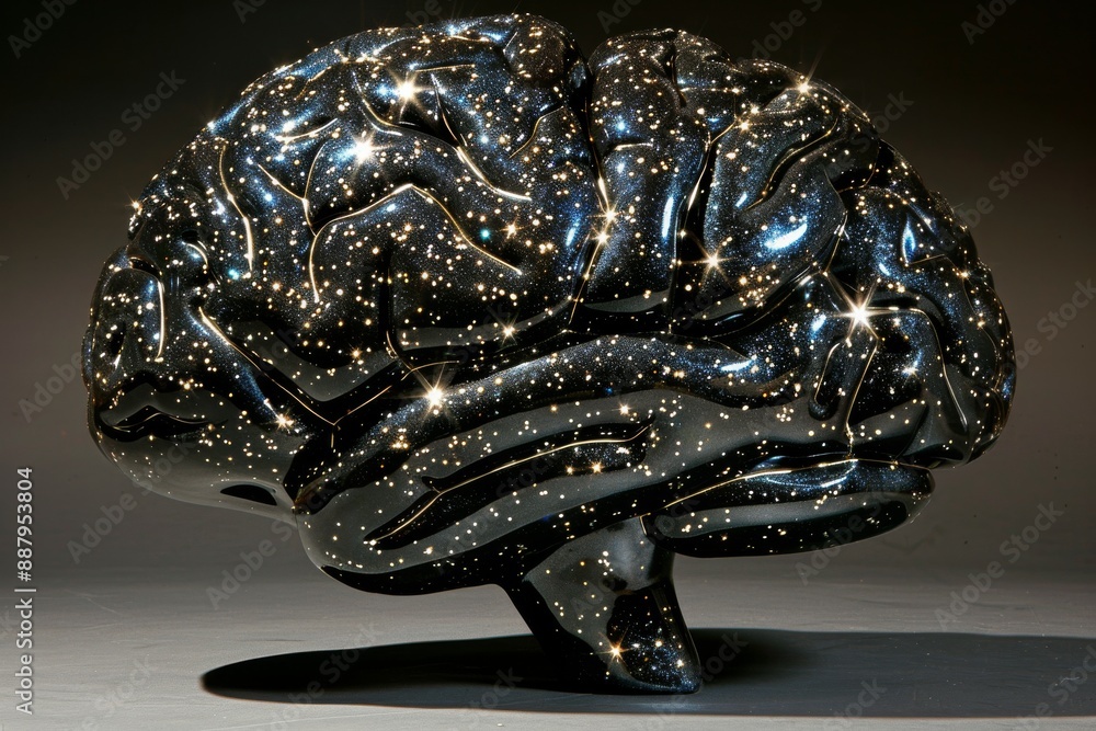 Poster abstract black brain sculpture with glowing connections, creating a dynamic and futuristic visual ef