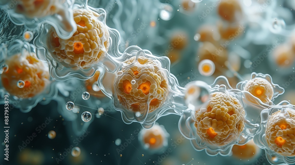 Poster a microscopic time lapse sequence showing the growth and division of bacteria.