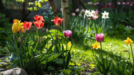 Colorful Spring Flowers in a Garden.