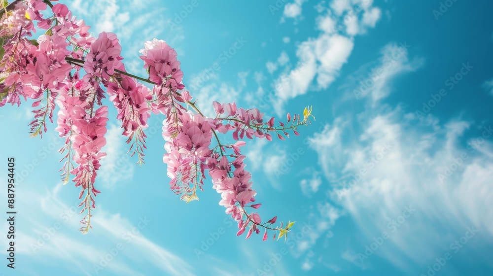 Canvas Prints Pink Flowers Against Blue Sky.