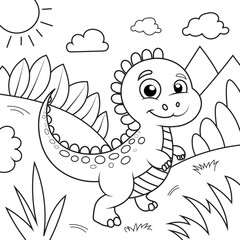 A Cute Dinosaur Coloring Book Page For Kids 
