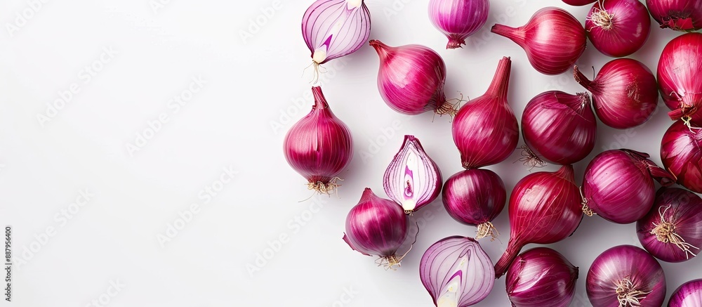 Aufkleber red onion on a white backdrop with copy space image