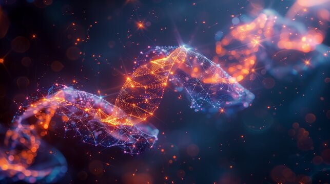 A digital art piece depicts a glowing, double helix DNA structure, suggesting the possibilities of synthetic biology. - Powered by Adobe