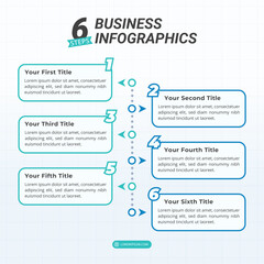 6 Steps Timeline Infographics with Editable Text on a 1:1 ratio layout for Presentation, Booklet, and Social Media Feeds.