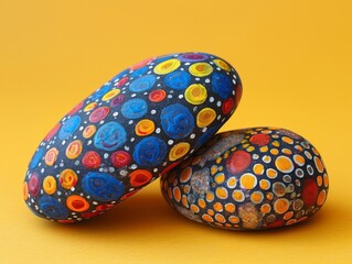 Painted rocks with colorful patterns and designs.