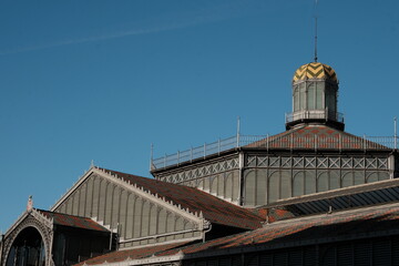 Barcelona Market Building with Ornate Dome and Clear Blue Sky