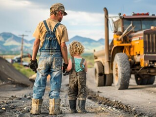 Father and son working on a construction site