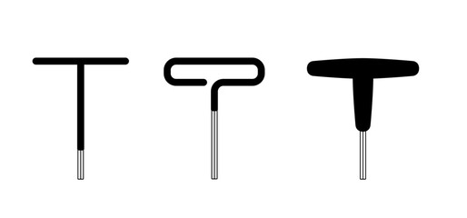 Cartoon t handle allen wrench or tee handle wrench or hex key. Wrenches tools. Work service tool. hex key assembly set. Repair or fixing concept. Allen wrench icon.