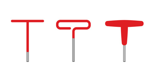Cartoon t handle allen wrench or tee handle wrench or hex key. Wrenches tools. Work service tool. hex key assembly set. Repair or fixing concept. Allen wrench icon.