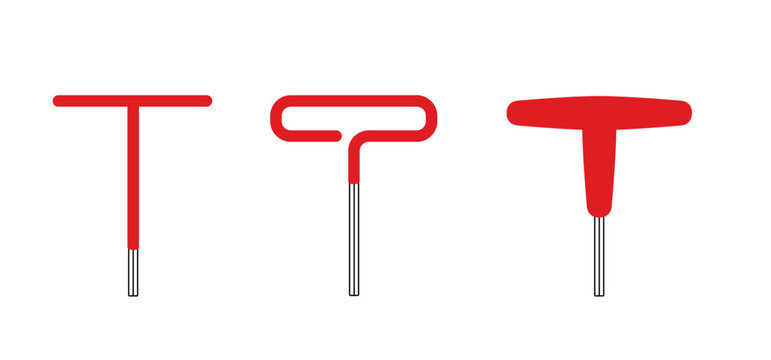 Cartoon t handle allen wrench or tee handle wrench or hex key. Wrenches tools. Work service tool. hex key assembly set. Repair or fixing concept. Allen wrench icon.