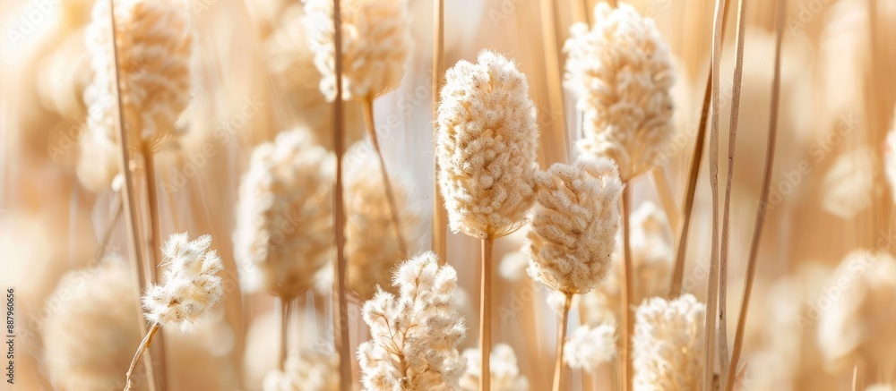 Poster close up shot of a dried cattail or typha flower texture creating an abstract floral composition wit