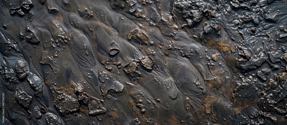 Poster close up detailed view of textured wet sand on the beach suitable for a copy space image