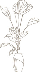 Vector silhouette illustration sketch, detailed design of ornamental plants in pots for room interior decoration 