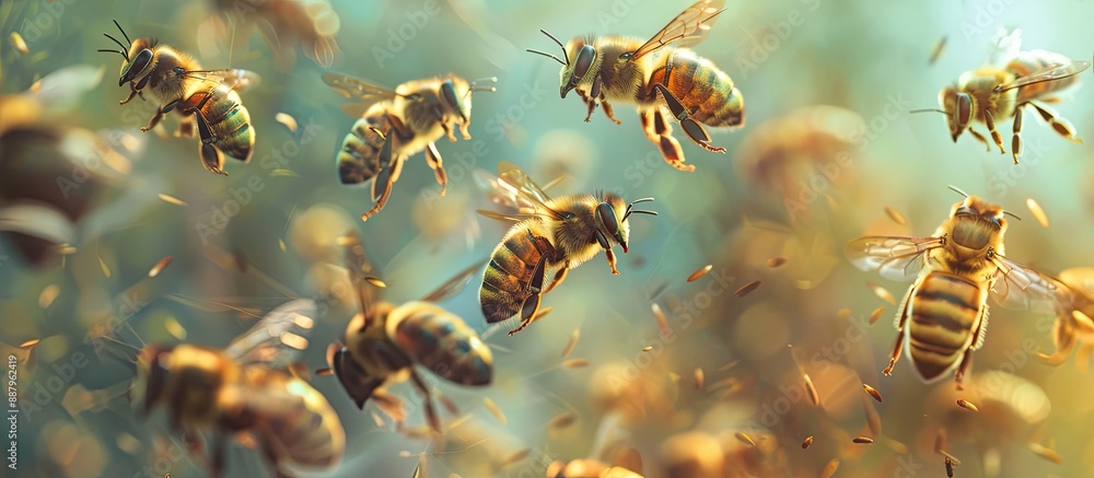 Poster a group of honey bees collaborating is depicted in the copy space image
