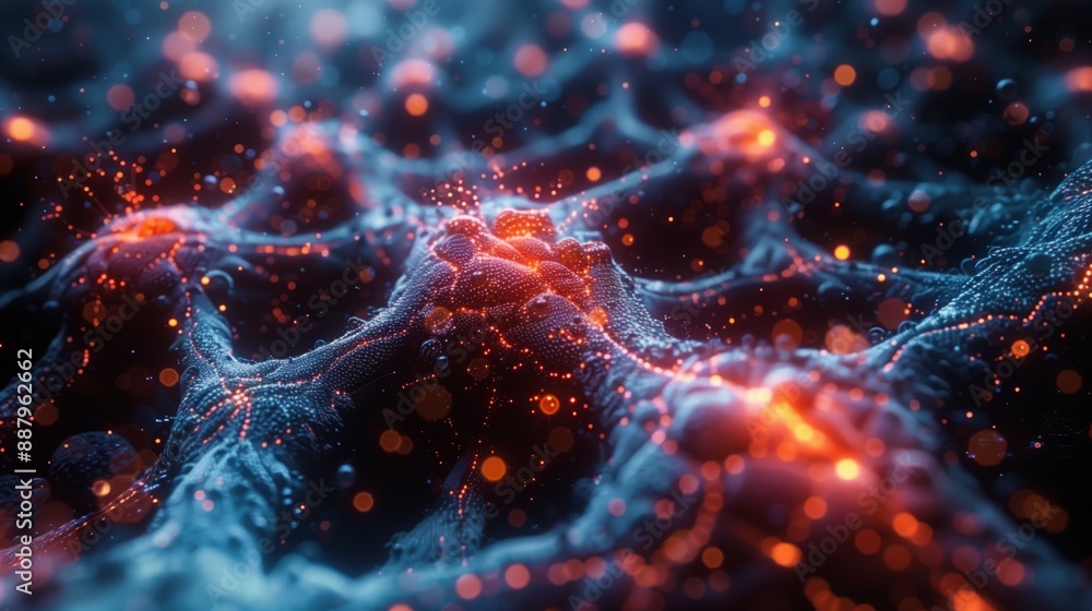 Poster a close-up, abstract representation of a futuristic imaging technique, showcasing a network of glowi