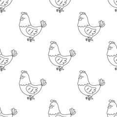 outline seamless pattern with hen