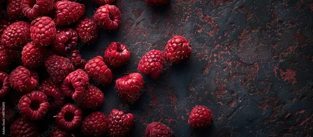 Poster background with natural red raspberries in a ripe state perfect for use as a copy space image