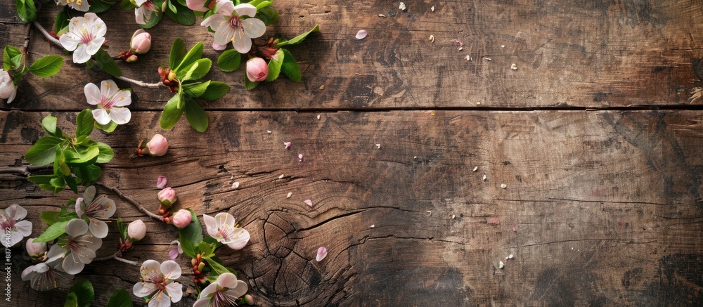 Aufkleber blooming spring flowers on a rustic backdrop with a copy space image