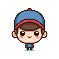cute boy wearing blue hat cartoon character vector illustration template design