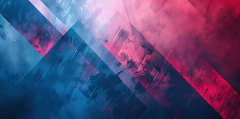 Abstract background with diagonal blue and pink gradient stripes, featuring grunge textures and paint splatters. The soft blend of colors and dynamic patterns