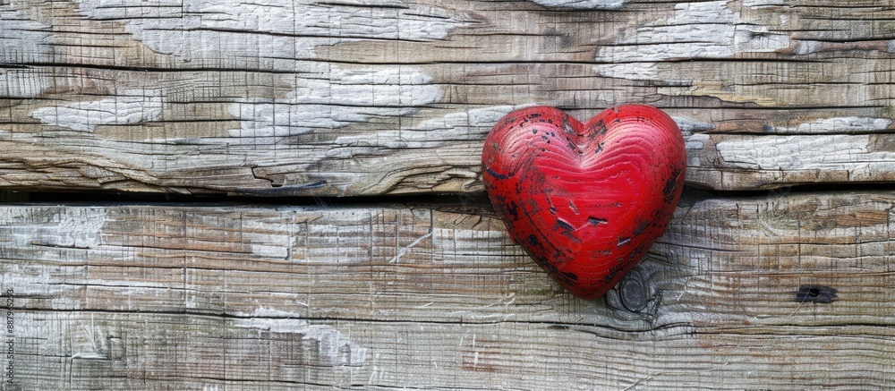 Aufkleber heart shaped object in red on wooden background providing ample copy space image